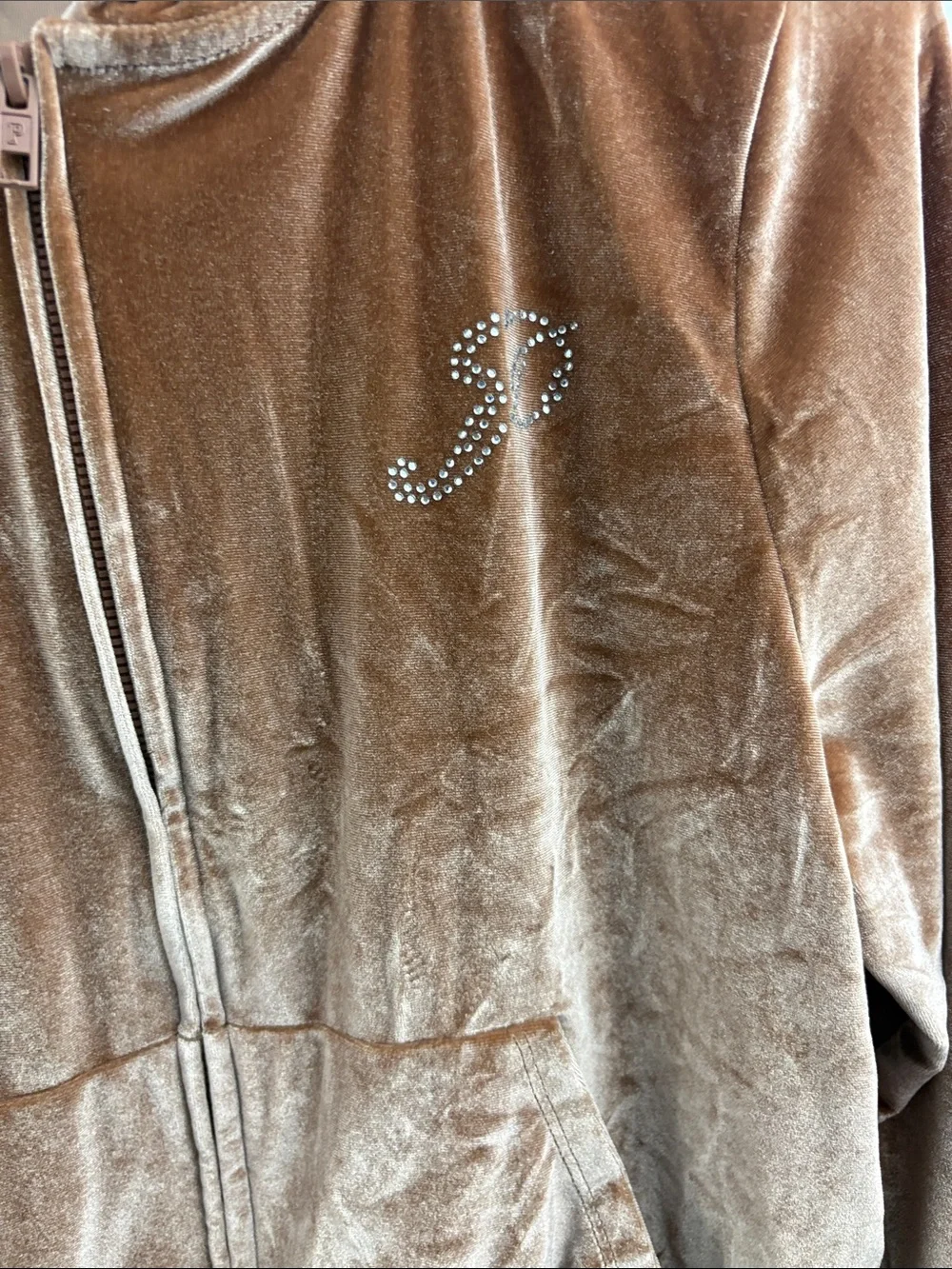 PINK Victoria’s Secret Velour Track Suit Women’s Size S/M Tan 2 Pc Rhinestone - Picture 3 of 9